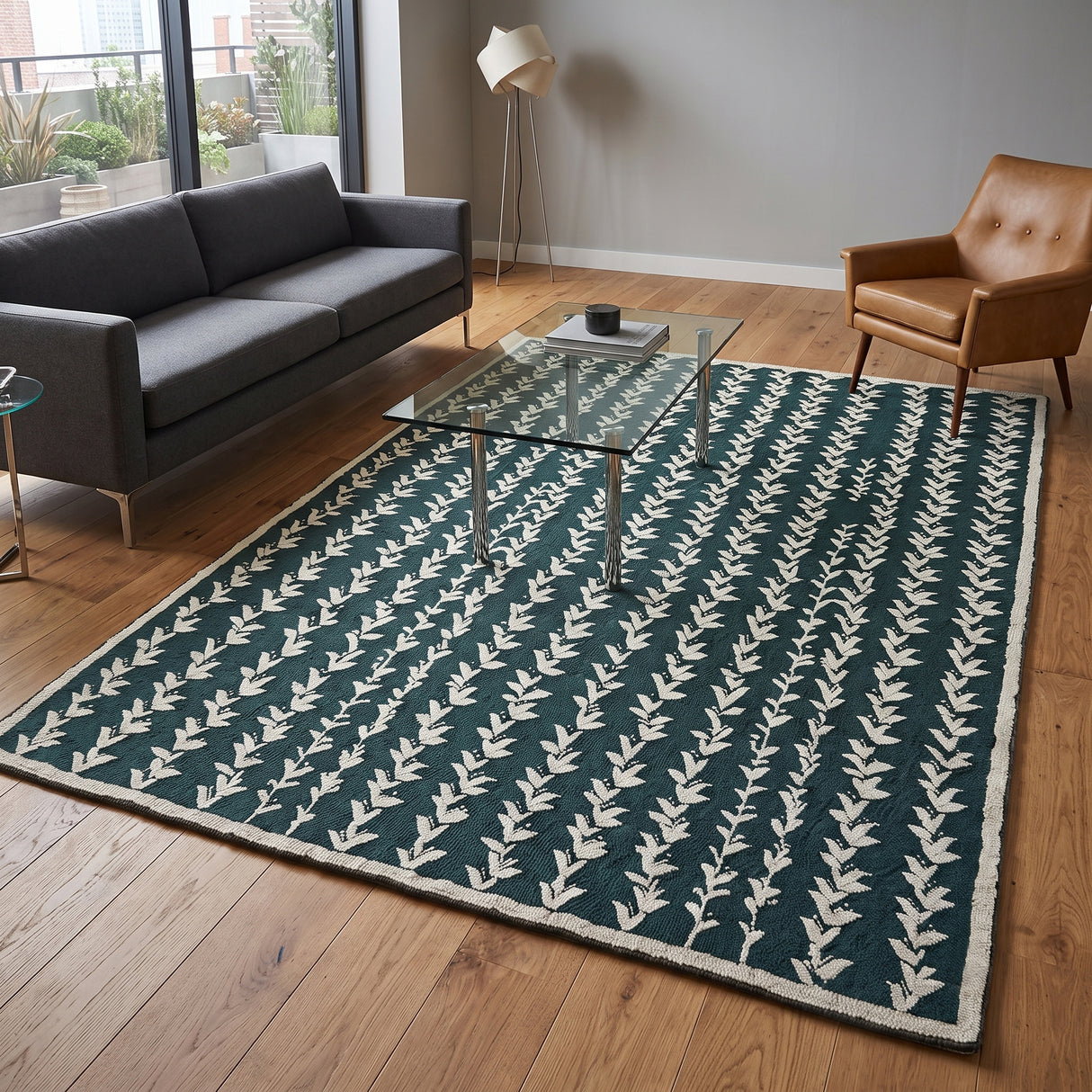 Hand-Tufted Wool Area Rug, Botanical Vine Pattern, Soft Thick Wool Carpet