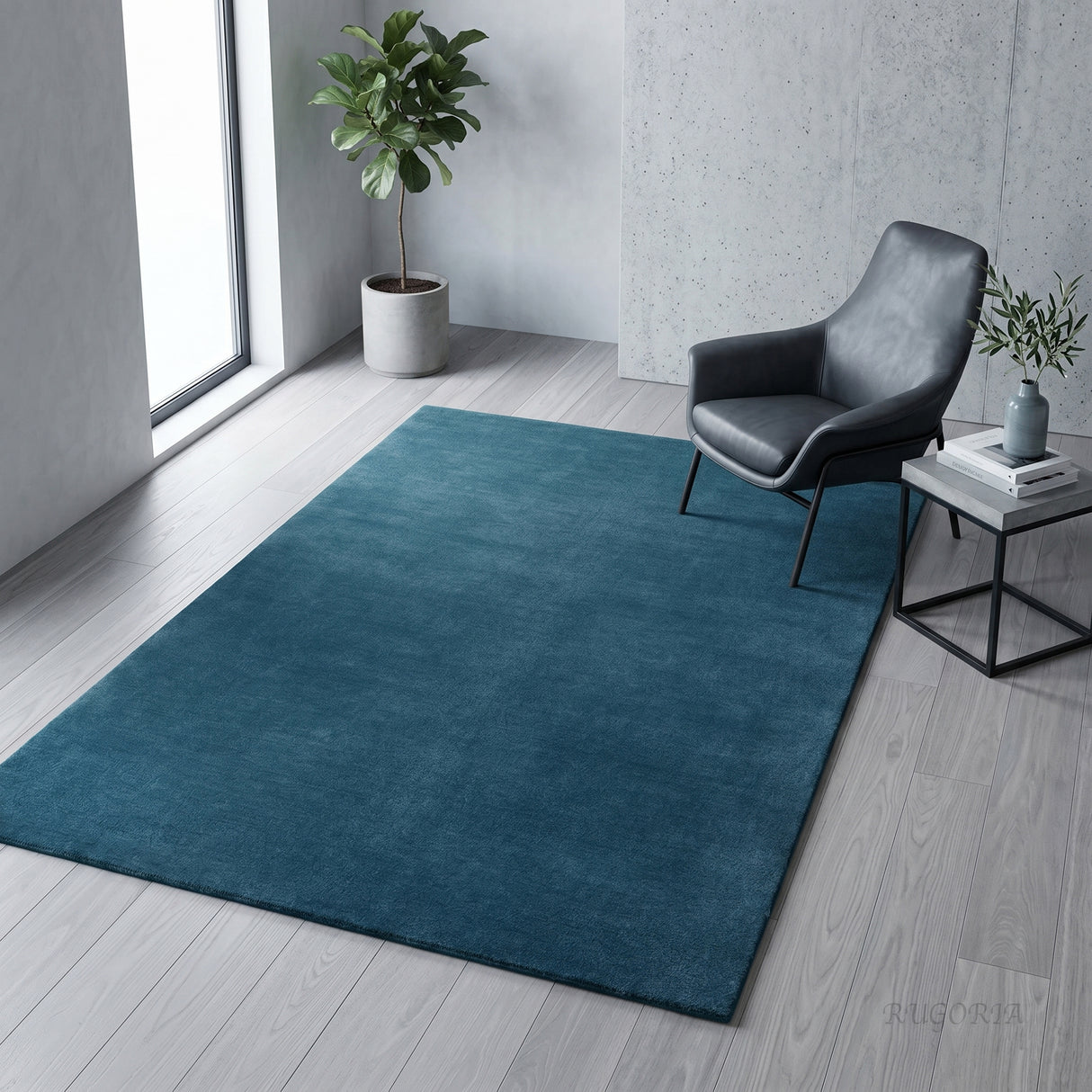 Solid Hand Tufted Wool Area Rug, Soft Plush Carpet