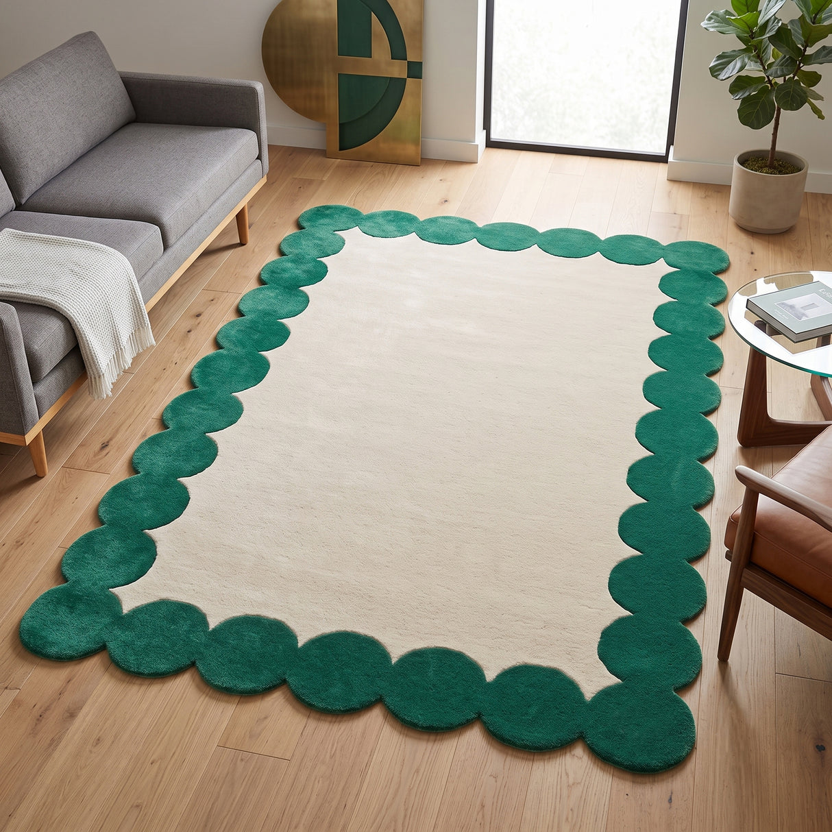 Hand-Tufted Scalloped Wool Area Rug | Modern Irregular Shape with Soft Plush Pile