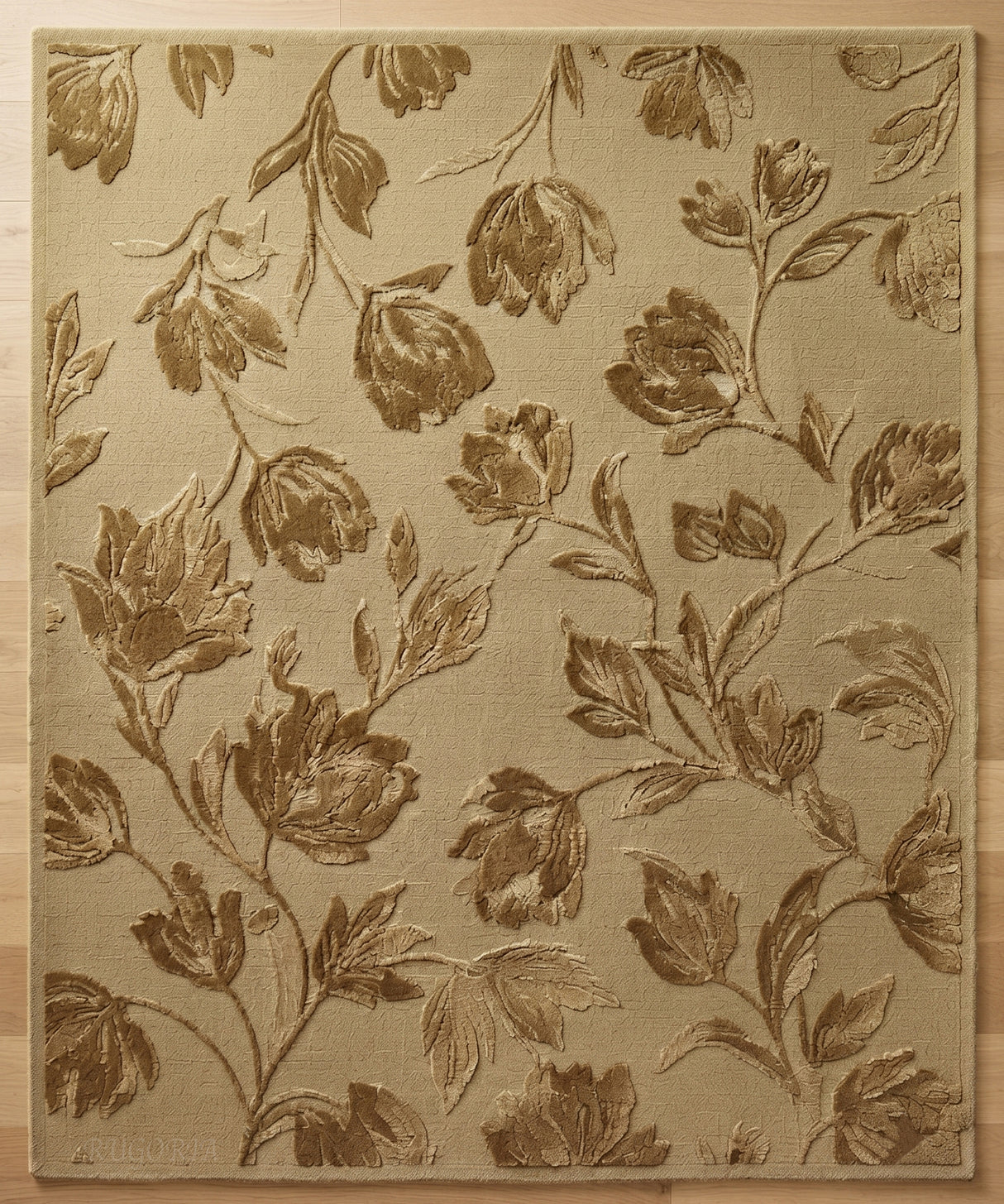 Hand Tufted Floral Wool Area Rug, Raised Botanical Carved Design