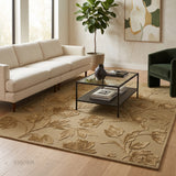 Hand Tufted Floral Wool Area Rug, Raised Botanical Carved Design