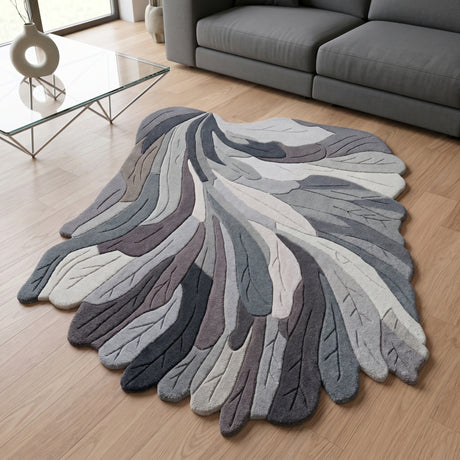 Handmade Irregular Shape Wool Rug | Unique Contemporary Colorful Botanical Design