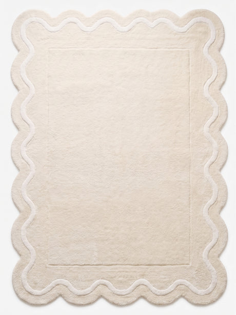 Modern Hand Tufted Wool Rug | Handmade Scalloped Border Carpet