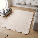 Modern Hand Tufted Wool Rug | Handmade Scalloped Border Carpet