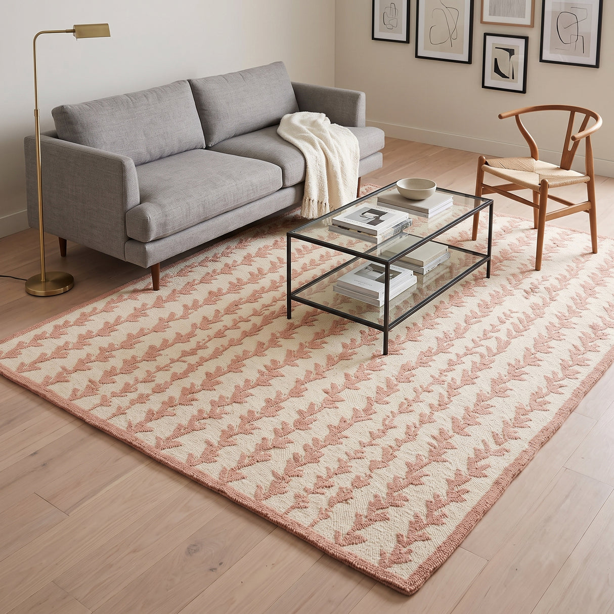 Hand-Tufted Wool Area Rug, Botanical Vine Pattern, Soft Thick Wool Carpet