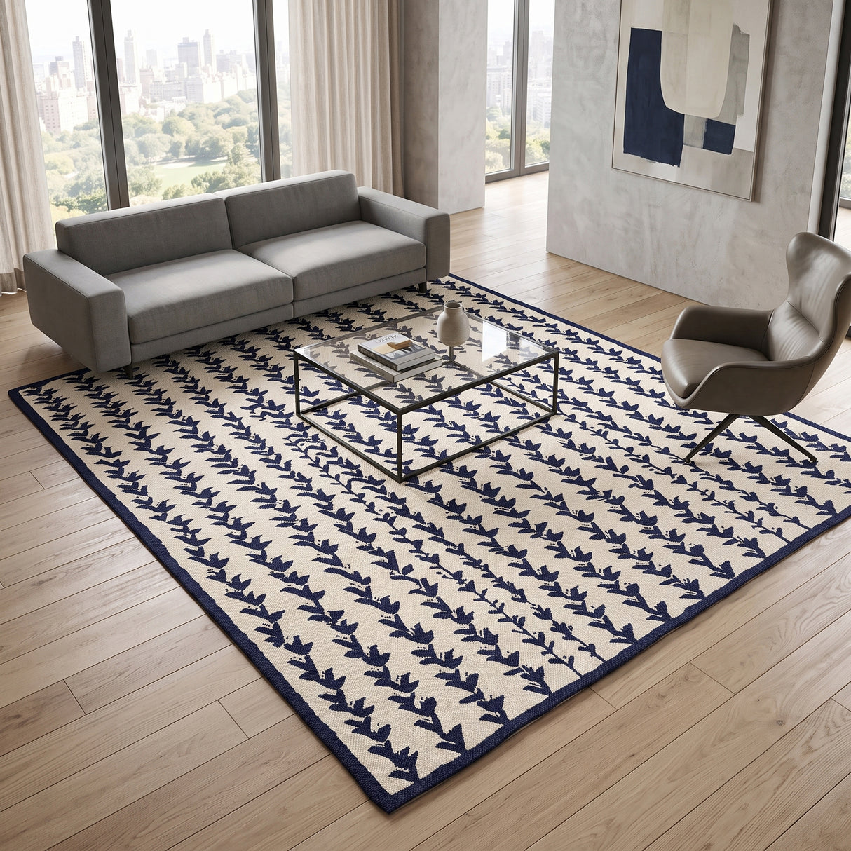 Hand-Tufted Wool Area Rug, Botanical Vine Pattern, Soft Thick Wool Carpet