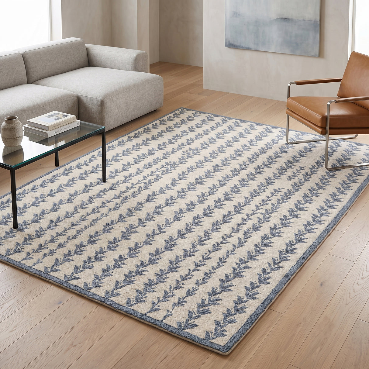 Hand-Tufted Wool Area Rug, Botanical Vine Pattern, Soft Thick Wool Carpet
