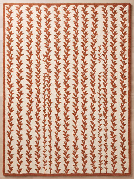 Hand-Tufted Wool Area Rug, Botanical Vine Pattern, Soft Thick Wool Carpet
