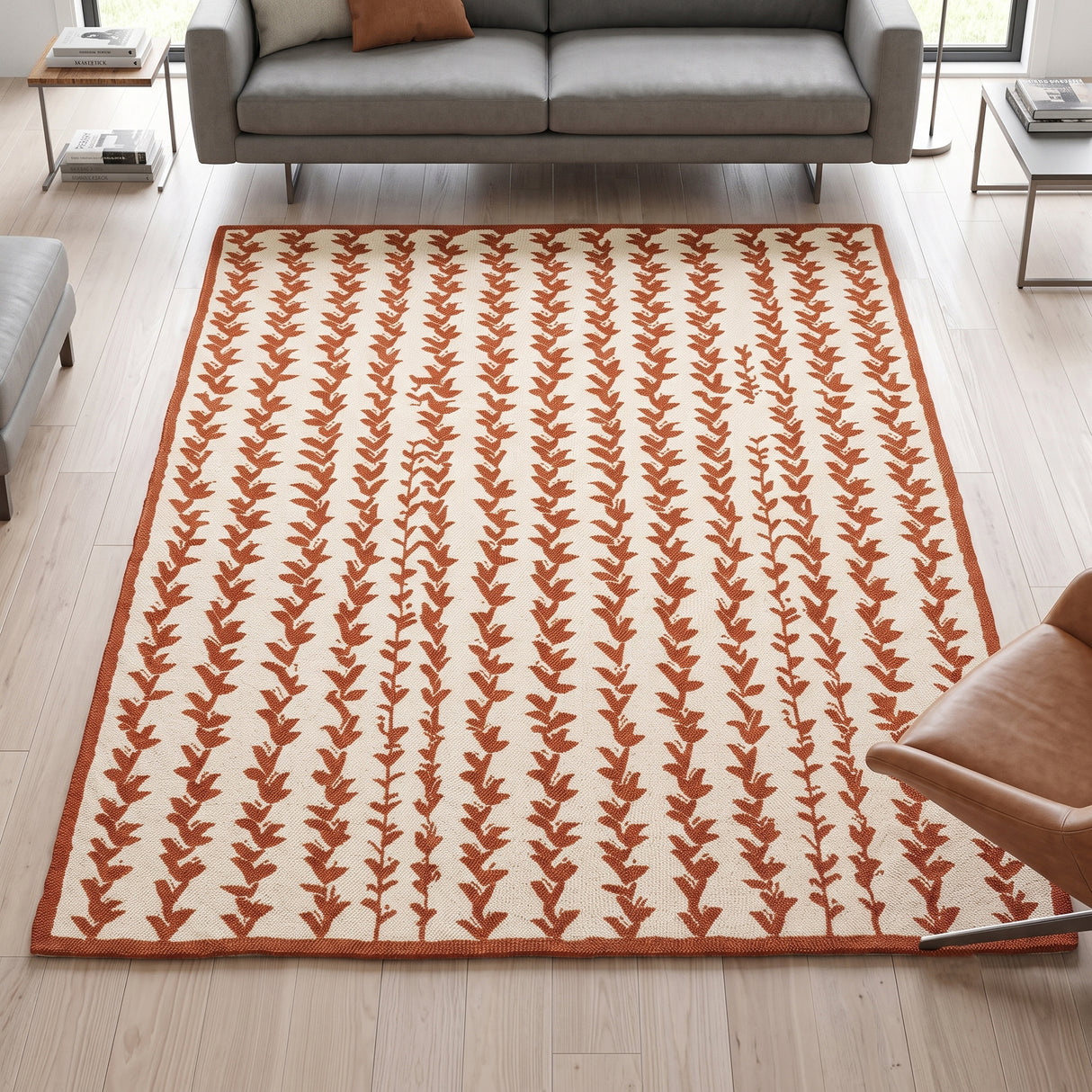 Hand-Tufted Wool Area Rug, Botanical Vine Pattern, Soft Thick Wool Carpet