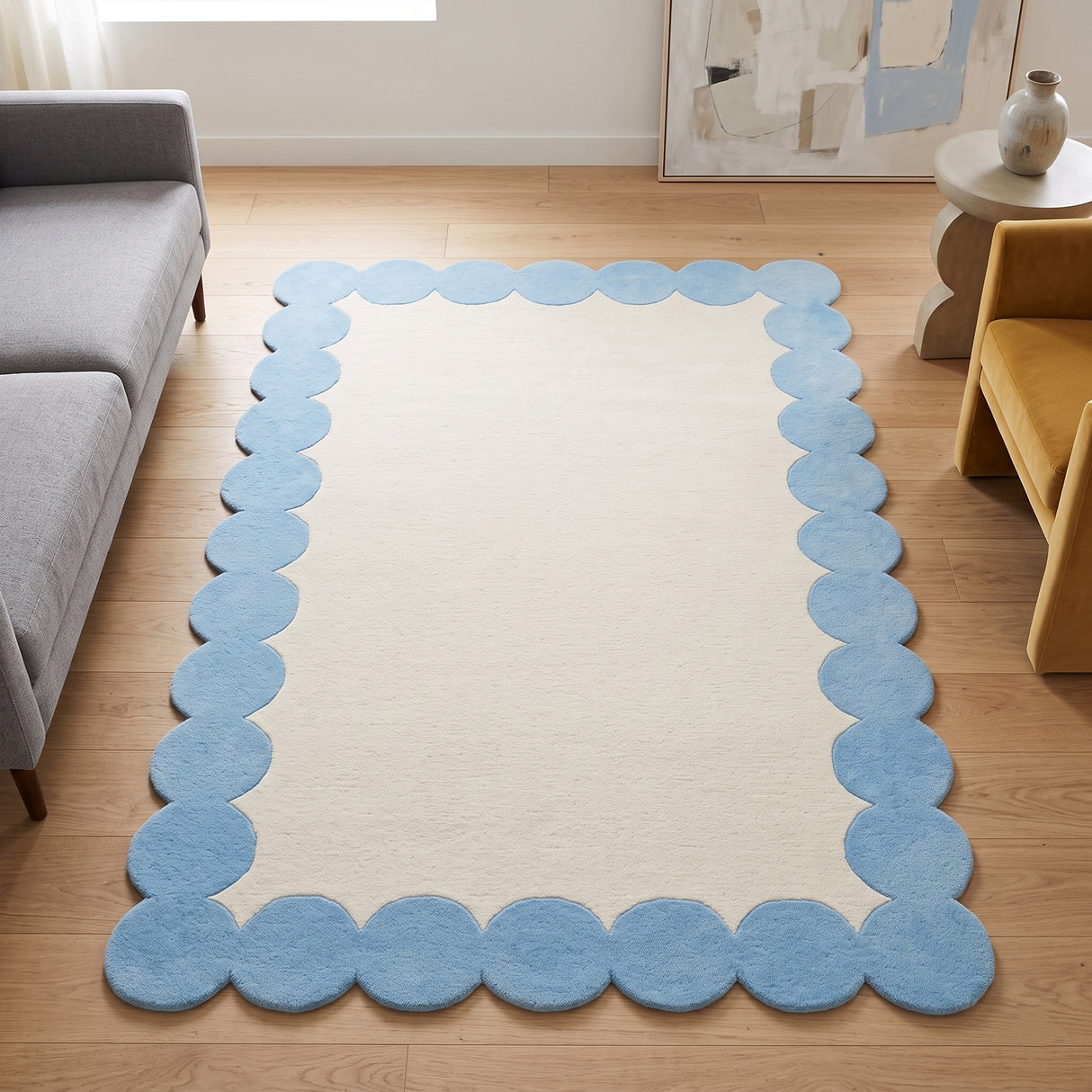 Hand-Tufted Scalloped Wool Area Rug | Modern Irregular Shape with Soft Plush Pile