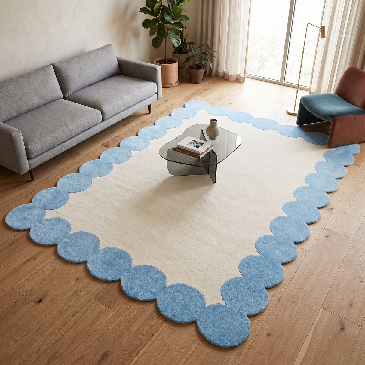 Hand-Tufted Scalloped Wool Area Rug | Modern Irregular Shape with Soft Plush Pile