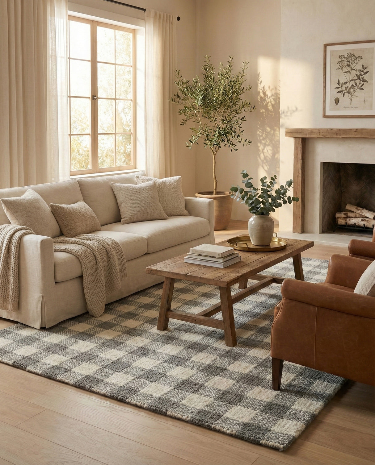 Handmade Checkered Area Rug, 100% New Zealand Wool