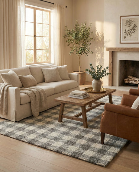 Handmade Checkered Area Rug, 100% New Zealand Wool