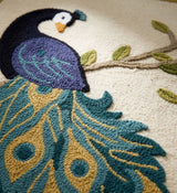Peacock Hand Tufted Wool Rug with Framed Border, Nature Inspired Bird Pattern