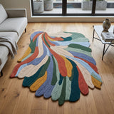 Handmade Irregular Shape Wool Rug | Unique Contemporary Colorful Botanical Design
