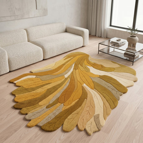 Handmade Irregular Shape Wool Rug | Unique Contemporary Colorful Botanical Design