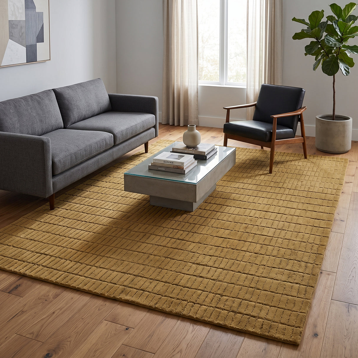 Hand-Tufted 100% Wool Rug – Unique Modern Geometric Grid Pattern