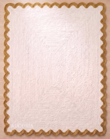 Handwoven Jute Rug with Scalloped Border, Natural Fiber Indoor Rug