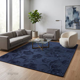 Hand Tufted Floral Wool Area Rug, Raised Botanical Carved Design