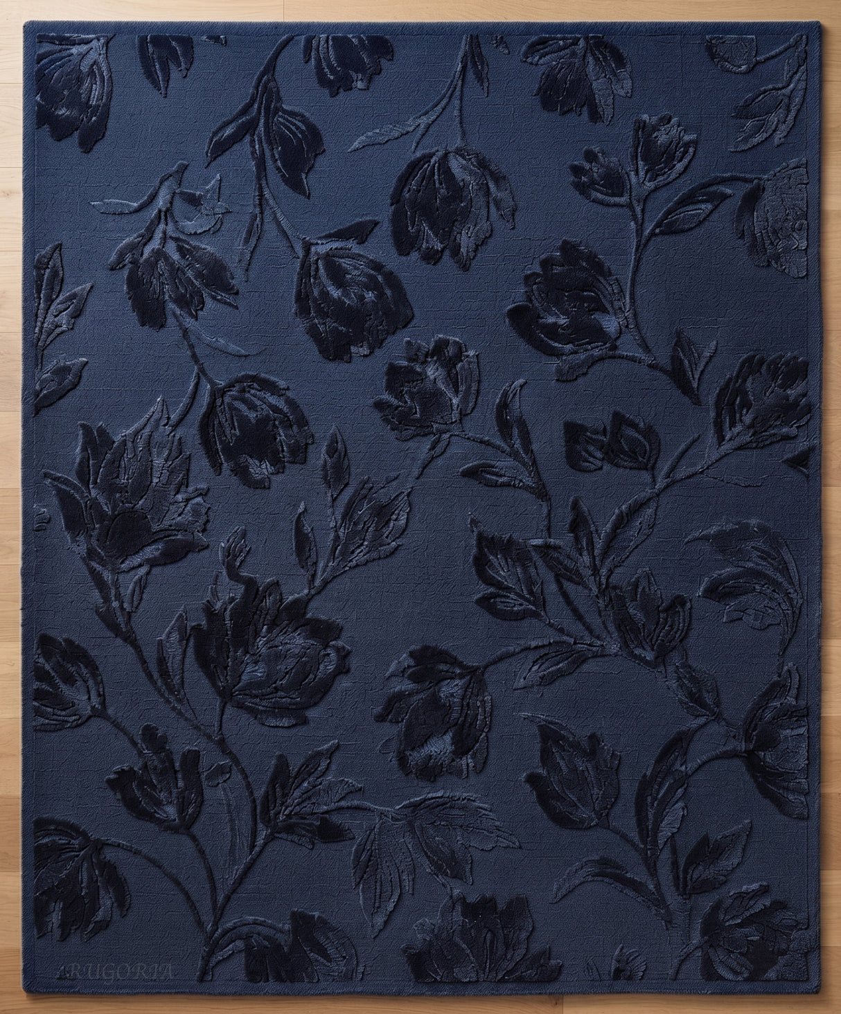 Hand Tufted Floral Wool Area Rug, Raised Botanical Carved Design