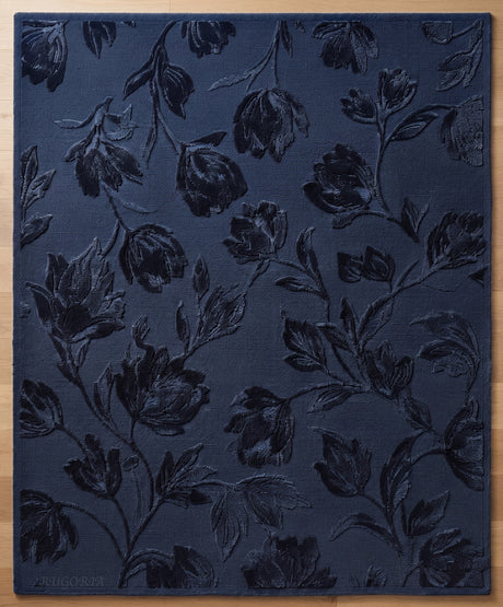 Hand Tufted Floral Wool Area Rug, Raised Botanical Carved Design