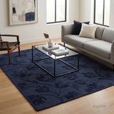 Hand Tufted Floral Wool Area Rug, Raised Botanical Carved Design