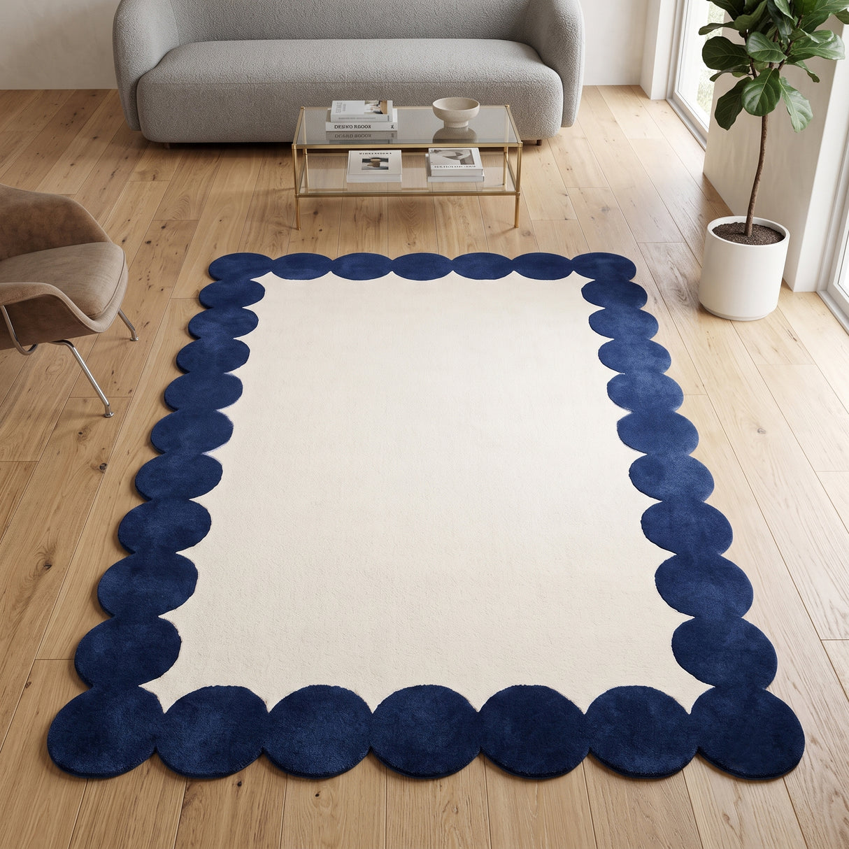 Hand-Tufted Scalloped Wool Area Rug | Modern Irregular Shape with Soft Plush Pile