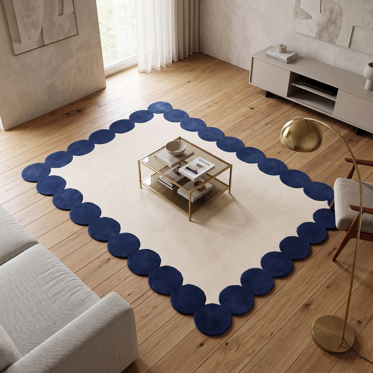 Hand-Tufted Scalloped Wool Area Rug | Modern Irregular Shape with Soft Plush Pile