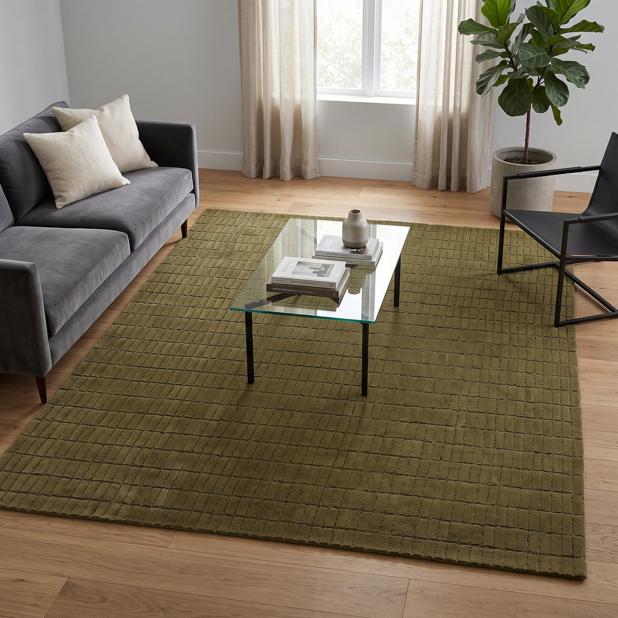 Hand-Tufted 100% Wool Rug – Unique Modern Geometric Grid Pattern