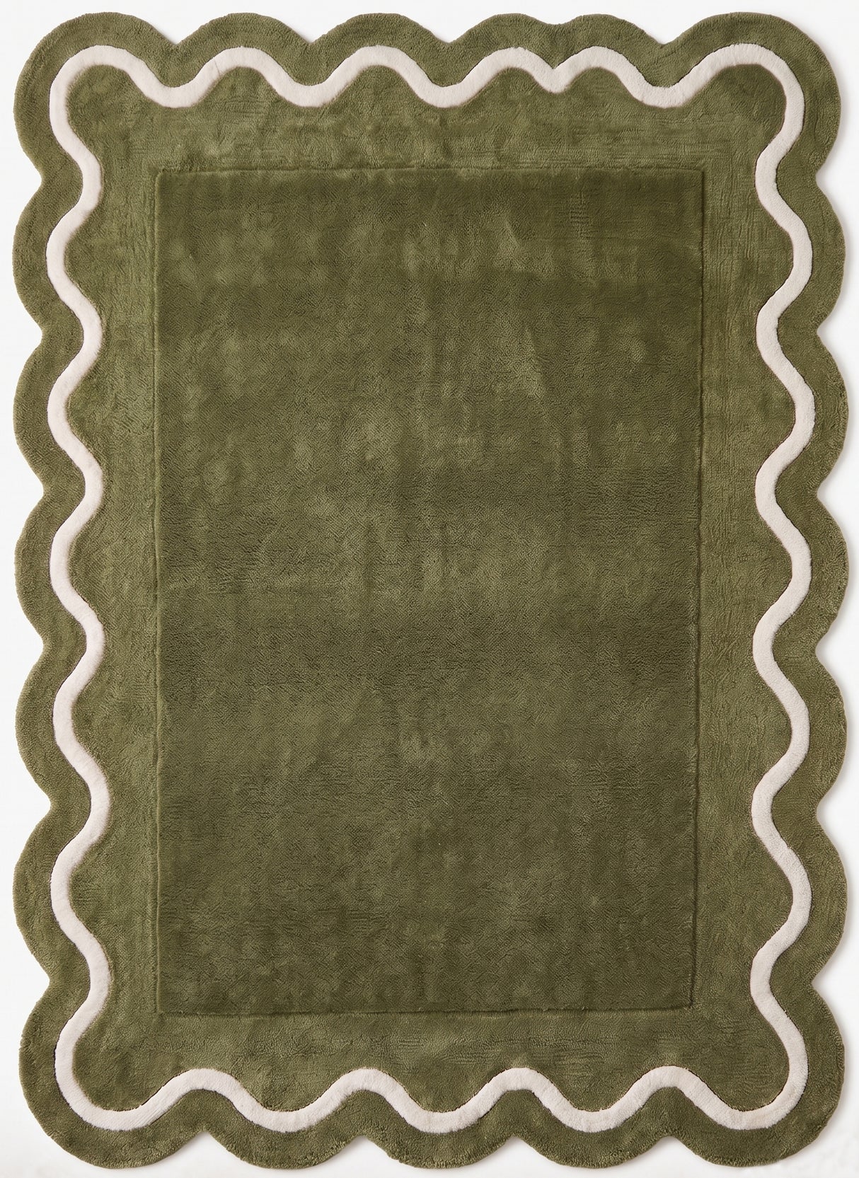 Modern Hand Tufted Wool Rug | Handmade Scalloped Border Carpet