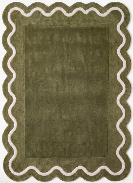 Modern Hand Tufted Wool Rug | Handmade Scalloped Border Carpet