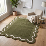 Modern Hand Tufted Wool Rug | Handmade Scalloped Border Carpet