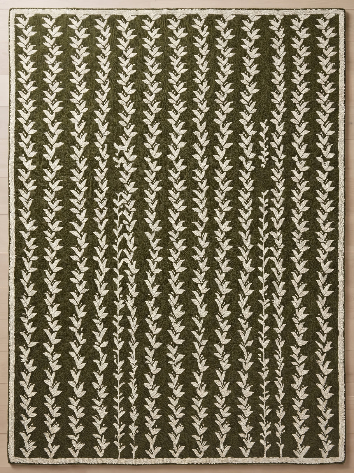 Hand-Tufted Wool Area Rug, Botanical Vine Pattern, Soft Thick Wool Carpet