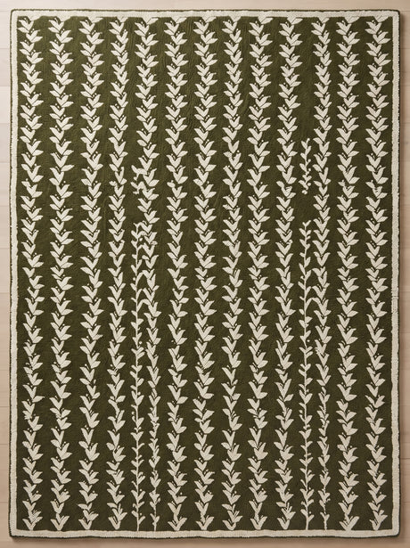 Hand-Tufted Wool Area Rug, Botanical Vine Pattern, Soft Thick Wool Carpet