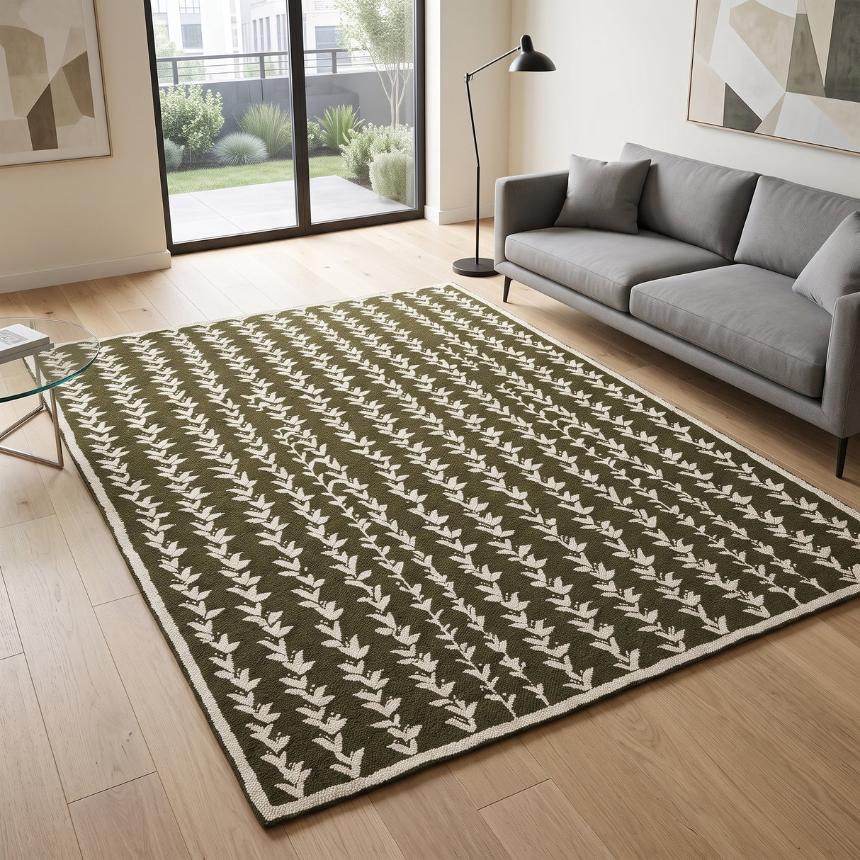 Hand-Tufted Wool Area Rug, Botanical Vine Pattern, Soft Thick Wool Carpet