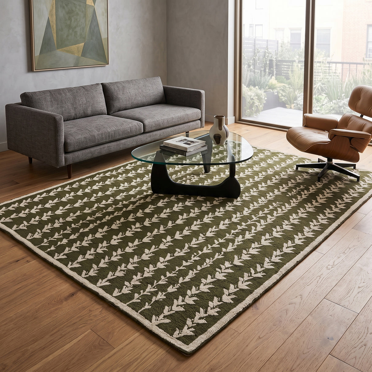 Hand-Tufted Wool Area Rug, Botanical Vine Pattern, Soft Thick Wool Carpet
