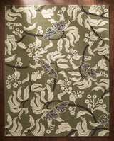 Hand Tufted Wool Rug, Floral Butterfly Botanical Pattern