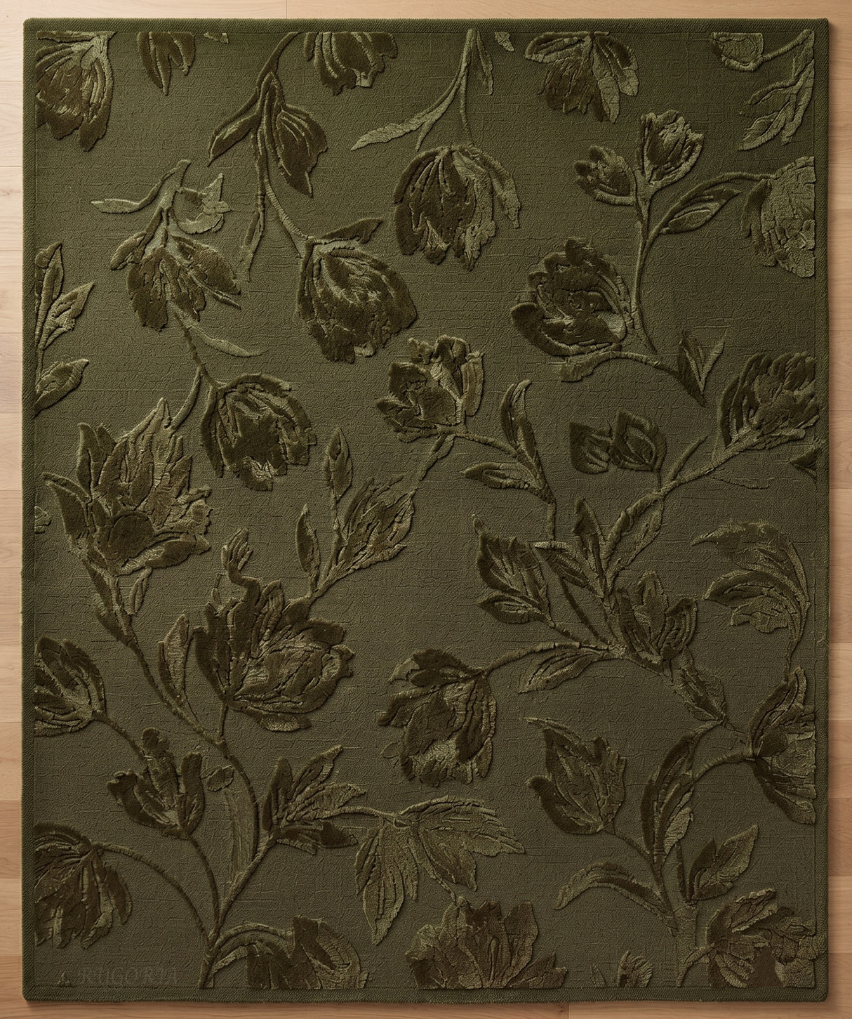 Hand Tufted Floral Wool Area Rug, Raised Botanical Carved Design