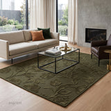 Hand Tufted Floral Wool Area Rug, Raised Botanical Carved Design