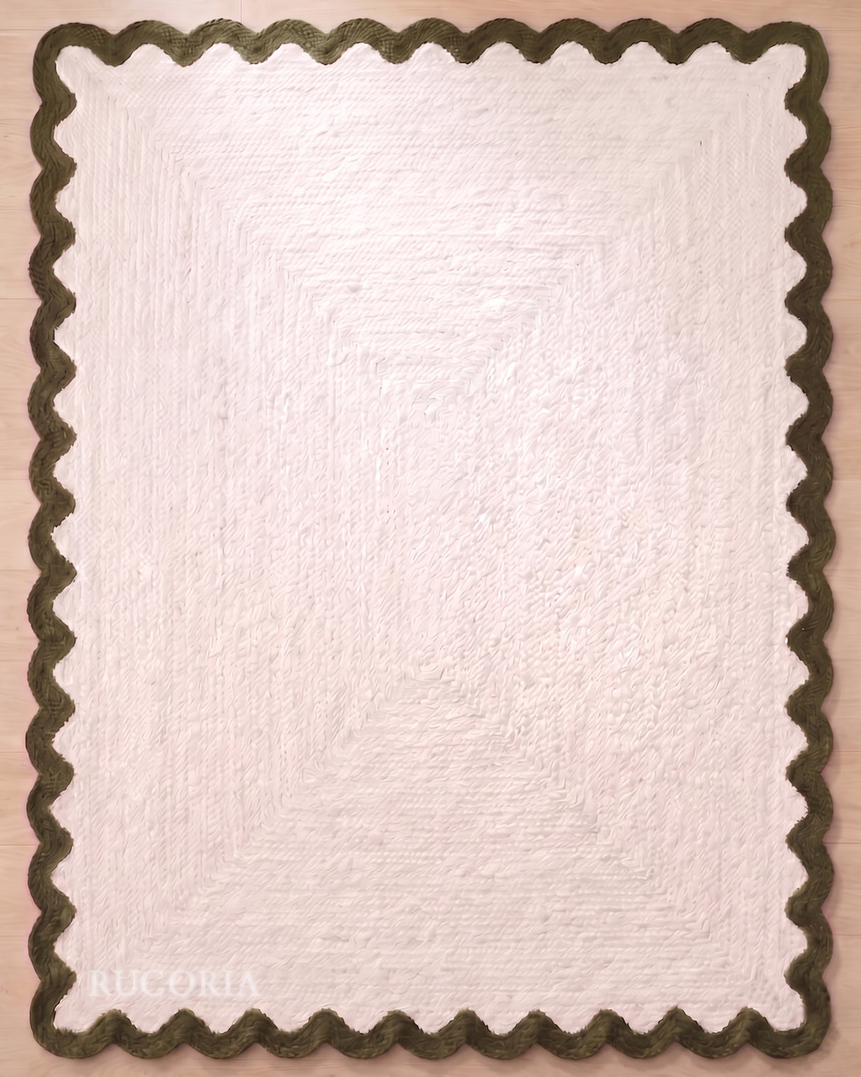Handwoven Jute Rug with Scalloped Border, Natural Fiber Indoor Rug