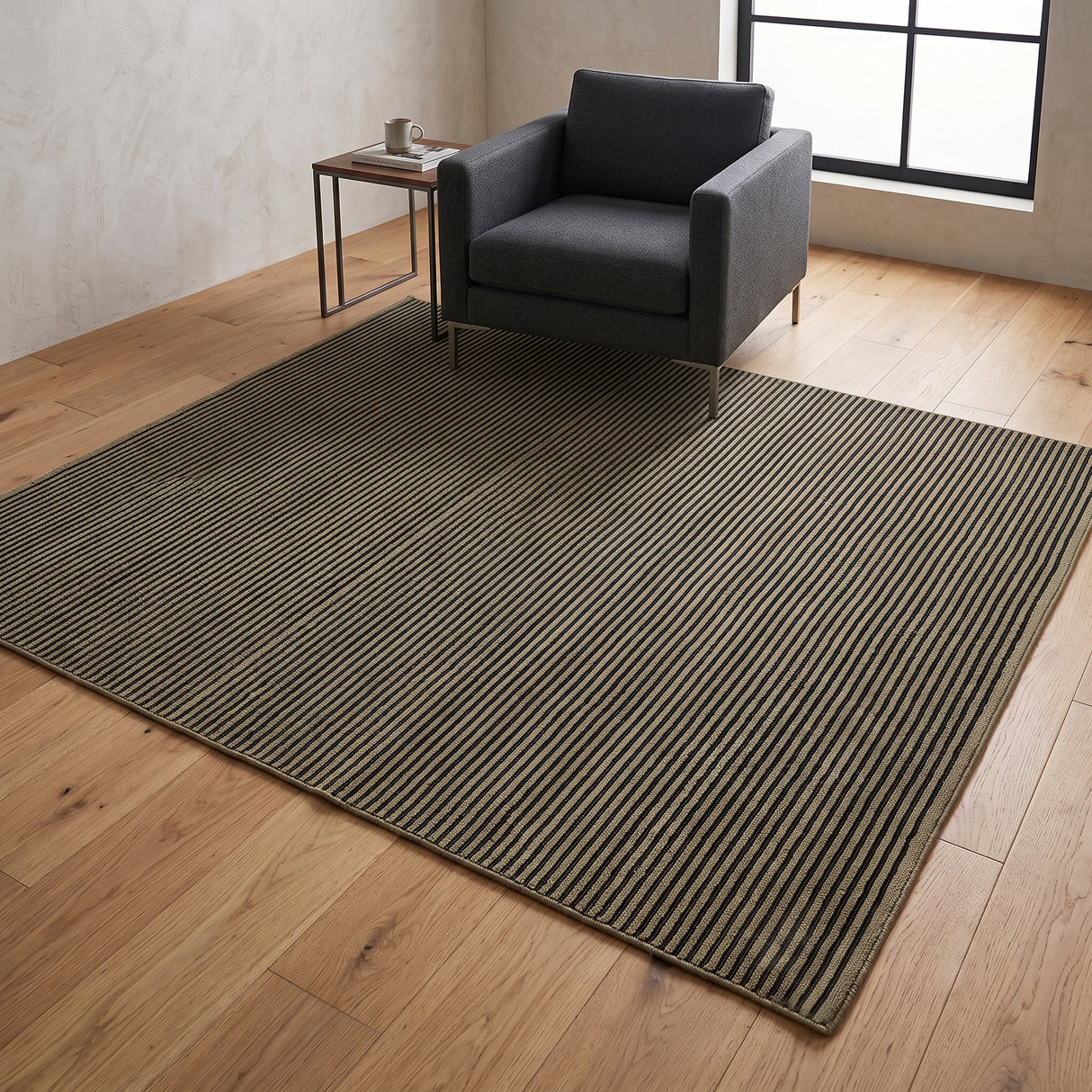 Modern Hand Tufted Wool Rug, Thin Striped Pattern, Soft Wool Carpet