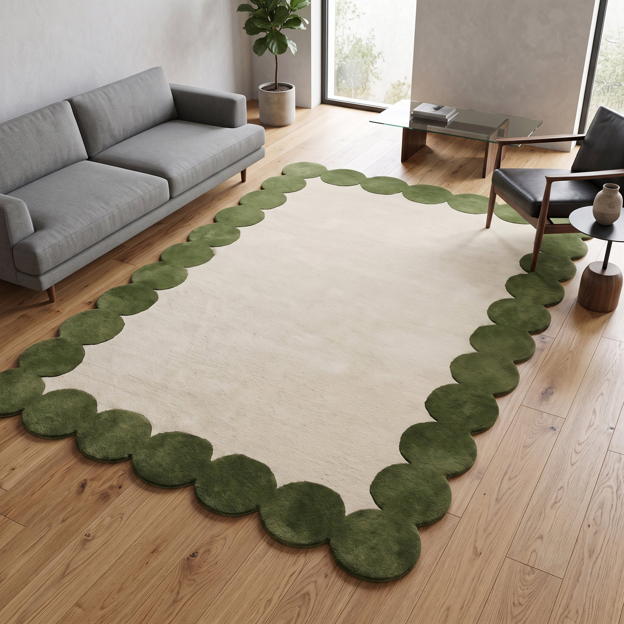 Hand-Tufted Scalloped Wool Area Rug | Modern Irregular Shape with Soft Plush Pile