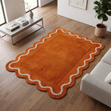 Modern Hand Tufted Wool Rug | Handmade Scalloped Border Carpet
