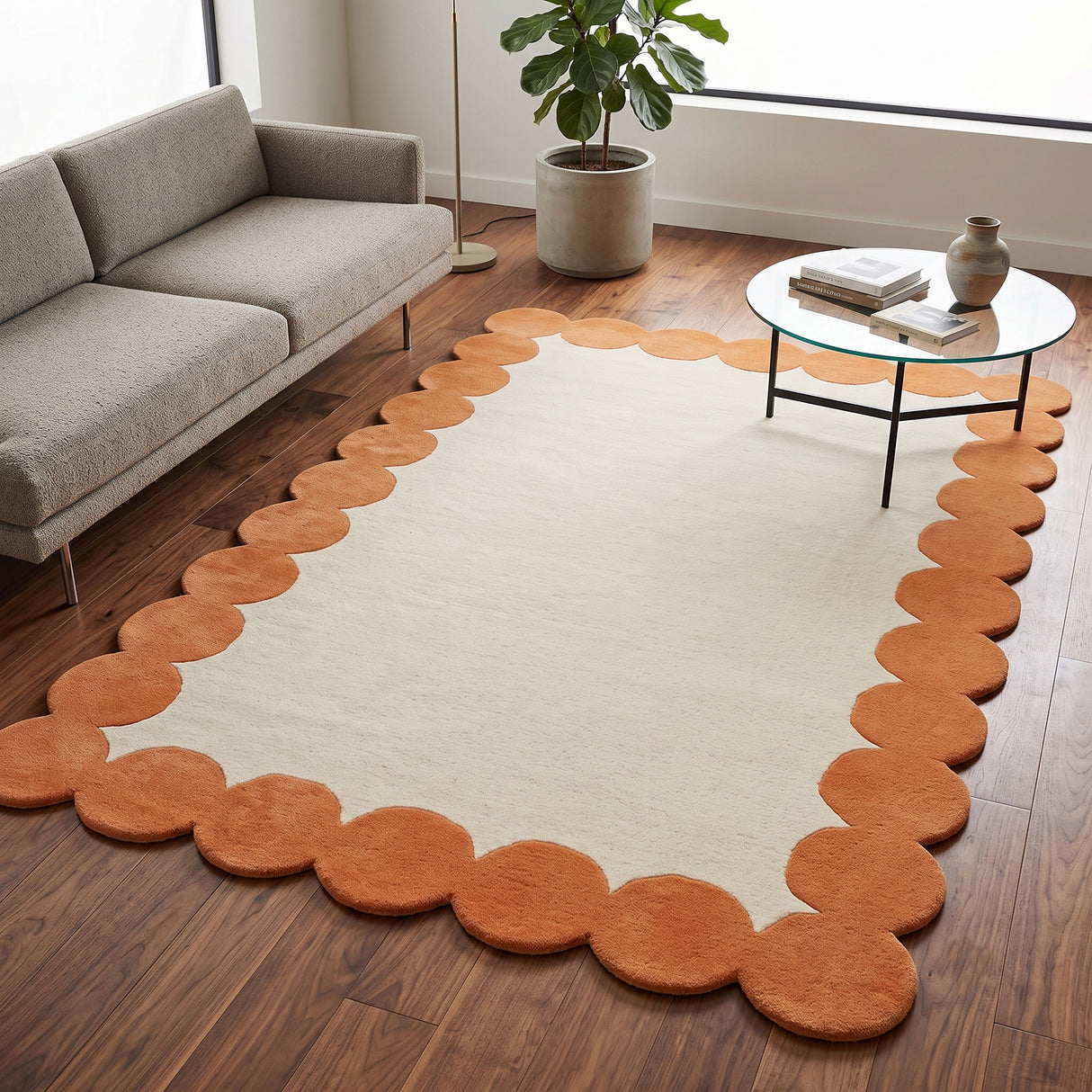 Hand-Tufted Scalloped Wool Area Rug | Modern Irregular Shape with Soft Plush Pile