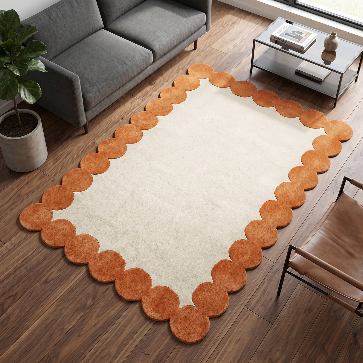 Hand-Tufted Scalloped Wool Area Rug | Modern Irregular Shape with Soft Plush Pile