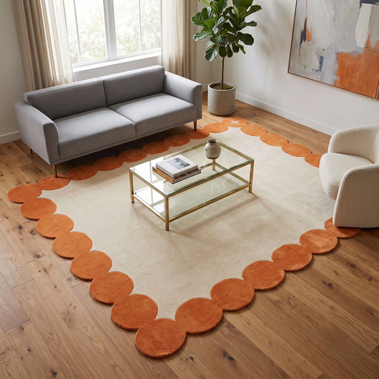 Hand-Tufted Scalloped Wool Area Rug | Modern Irregular Shape with Soft Plush Pile