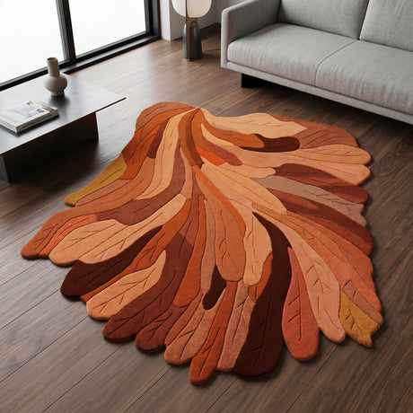 Handmade Irregular Shape Wool Rug | Unique Contemporary Colorful Botanical Design