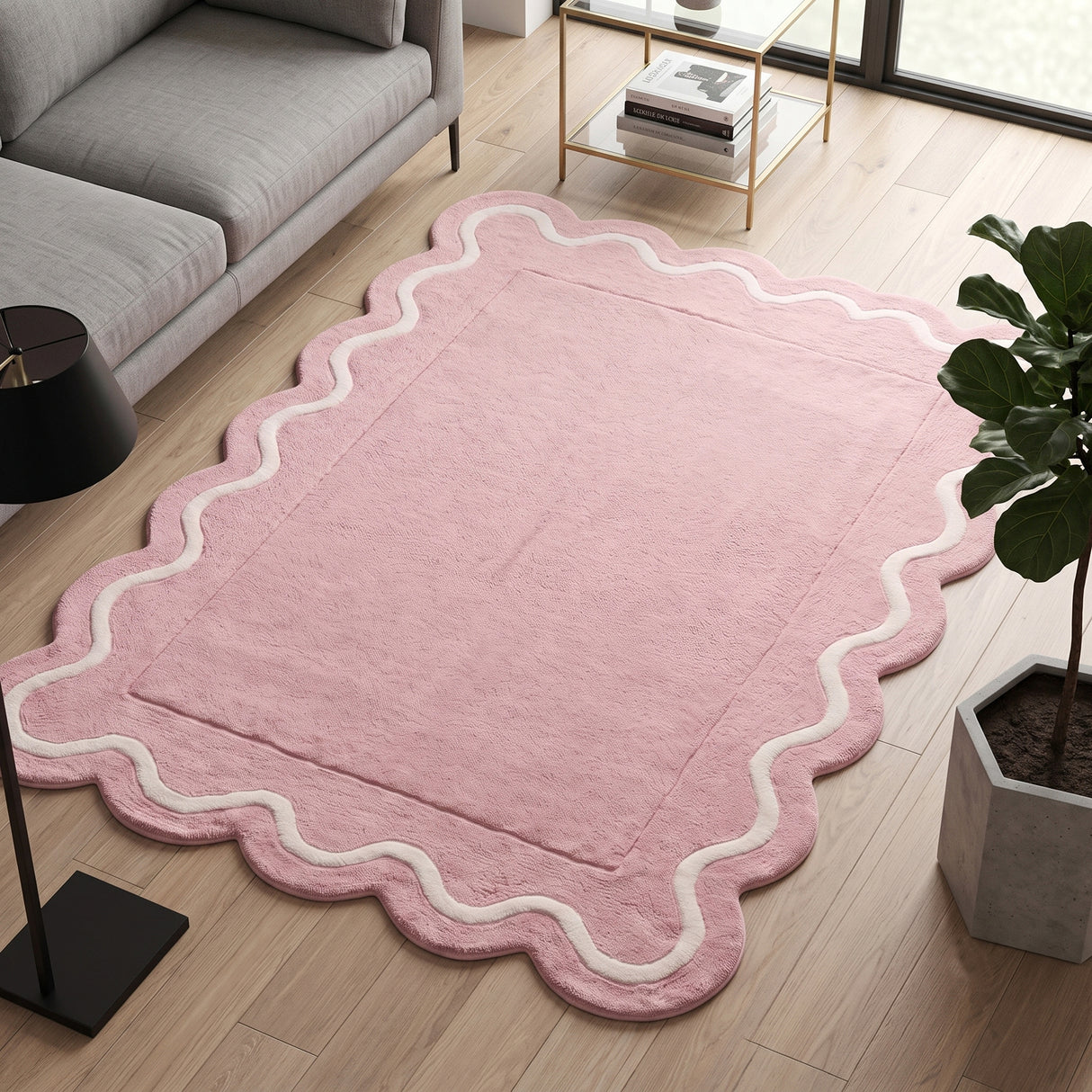 Modern Hand Tufted Wool Rug | Handmade Scalloped Border Carpet