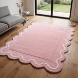 Modern Hand Tufted Wool Rug | Handmade Scalloped Border Carpet