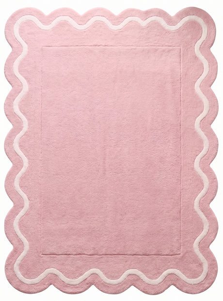 Modern Hand Tufted Wool Rug | Handmade Scalloped Border Carpet